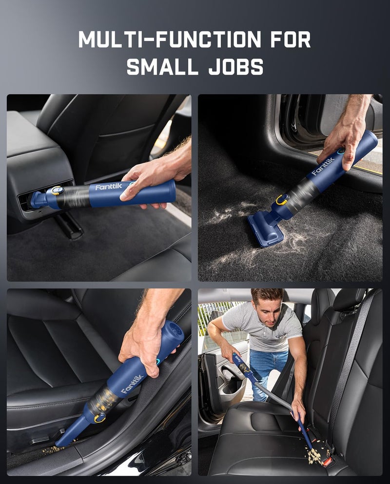 Fanttik Slim V8 APEX Car Vacuum, 4-in-1 Portable Mini Cordless Vacuum with 19000pa Suction Power, Type-C Charge, 2 Suction Modes, Handheld Vacuum for Small Jobs, Car, Office Desk, Keyboards (Blue) - Image 5